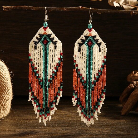 multicolor Boho Women's handbeaded Earrings - Picture 3 of 4